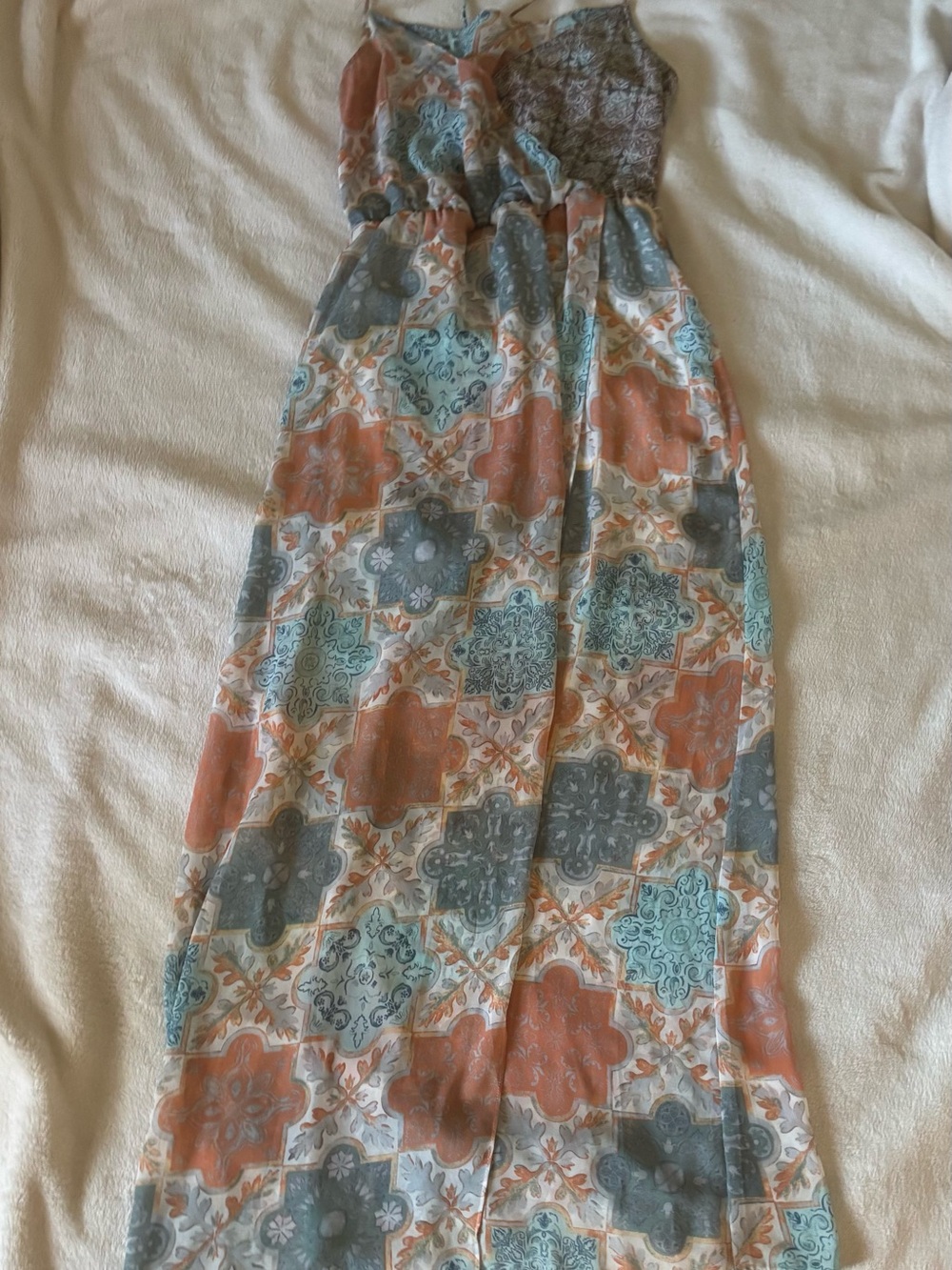 Pepe Jeans Maxi Dress in Coral, Teal, Gray